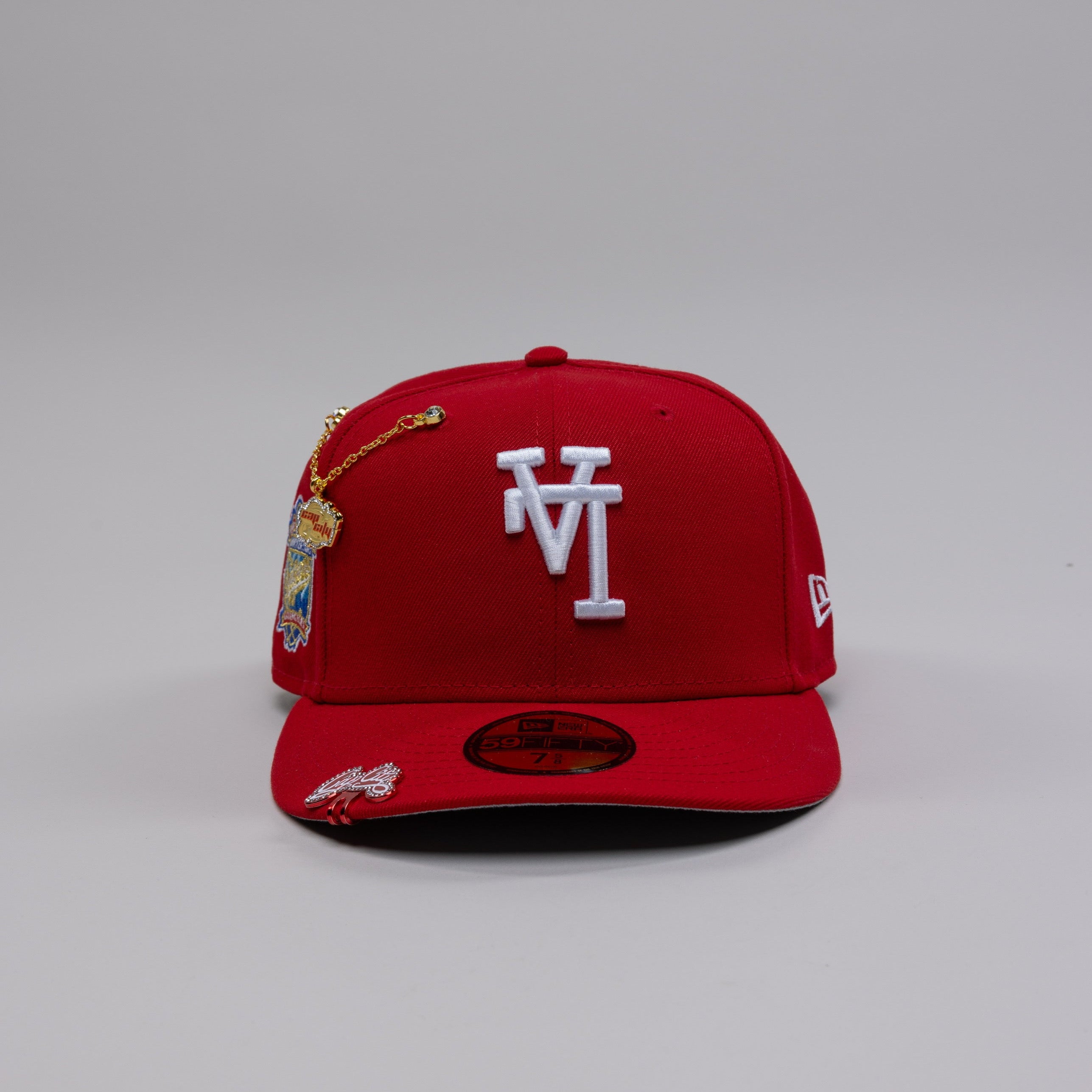 NEW ERA EXCLUSIVE 59FIFTY RED UPSIDE DOWN LOS ANGELES DODGERS W/ 40TH ANNIVERSARY SIDE PATCH