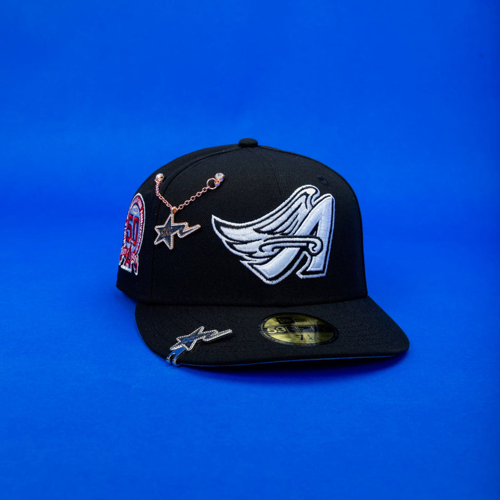 NEW ERA 59FIFTY BLACK ANAHEIM ANGELS W/ 50TH ANNIVERSARY SIDE PATCH
