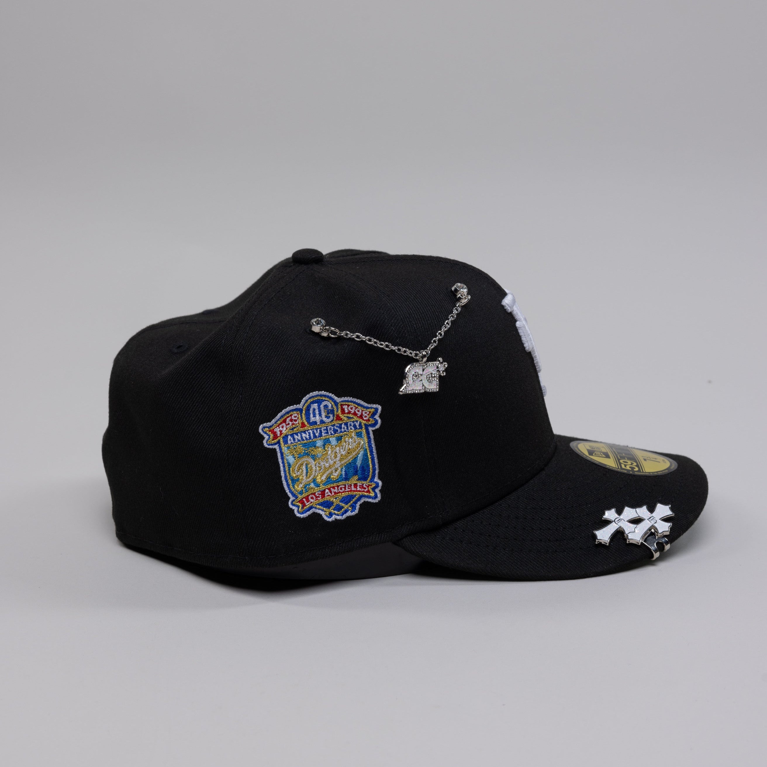 NEW ERA EXCLUSIVE 59FIFTY BLACK UPSIDE DOWN LOS ANGELES DODGERS W/ 40TH ANNIVERSARY SIDE PATCH