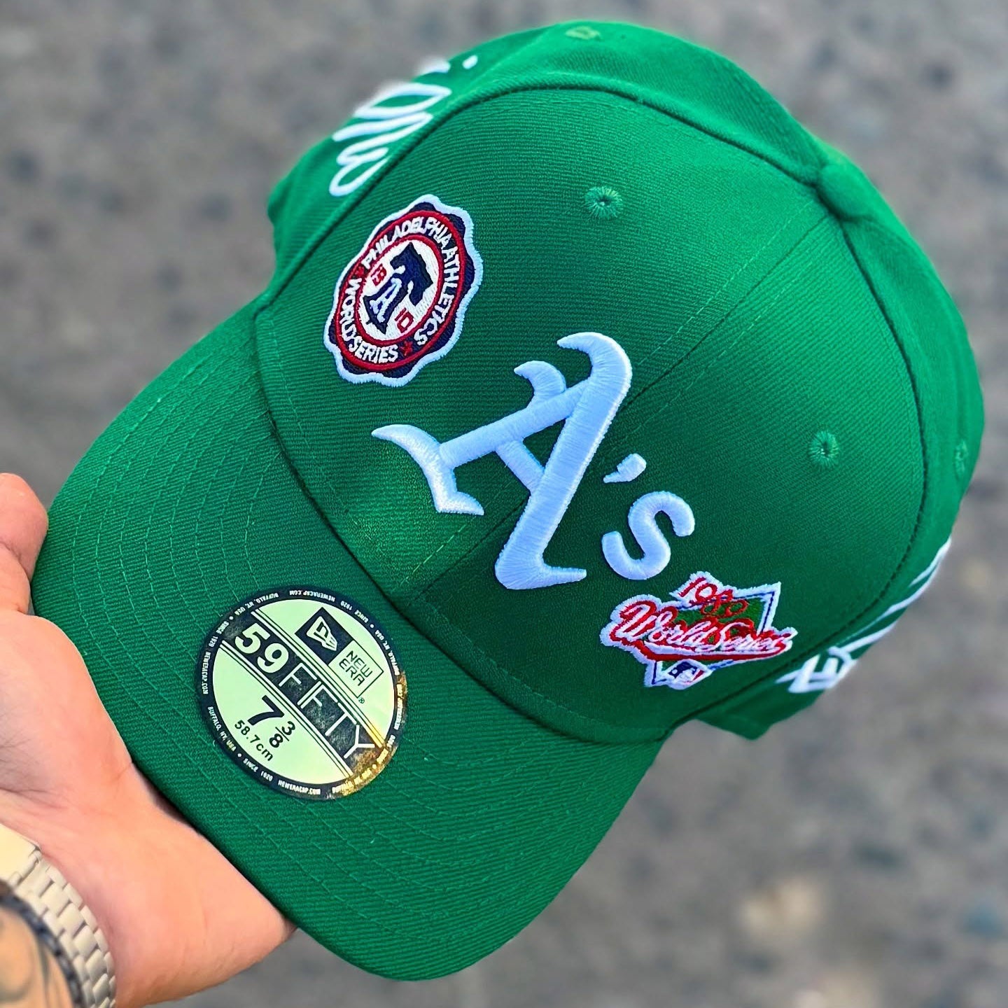 NEW ERA ATHLETICS GREEN HISTORIC WORLD SERIES CHAMPIONS EMBROIDERED CASUAL BASEBALL CAP