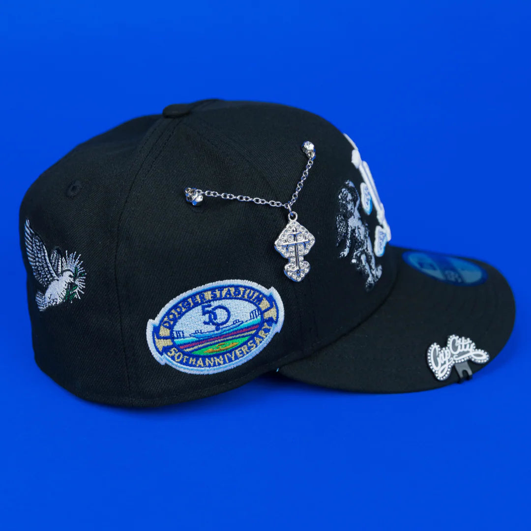 NEW ERA BLACK LOS ANGELES DODGERS "HEAVENLY CITY" W/ 50TH ANNIVERSARY SIDE PATCH *FREE BLIP INCLUDED EMBROIDERED CASUAL BASEBALL CAP