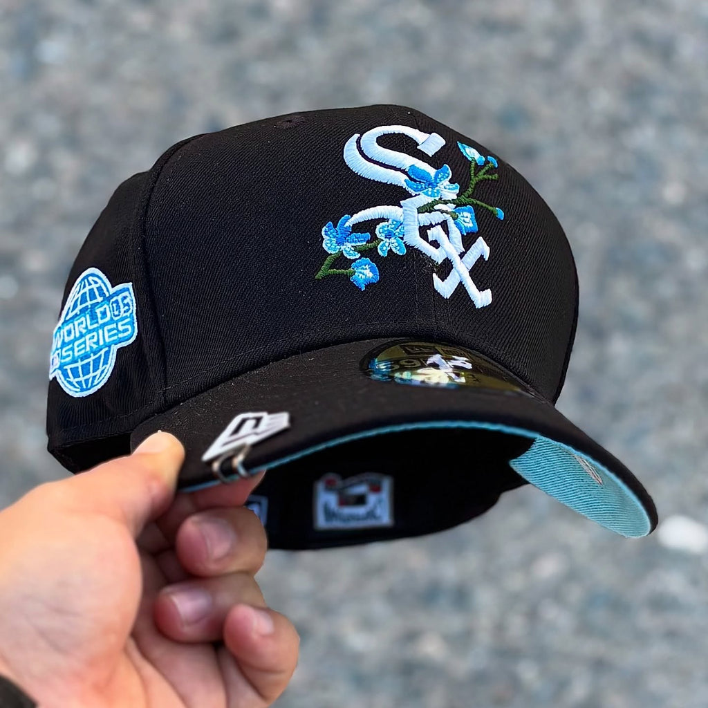 NEW ERA CHICAGO WHITE SOX BLACK 2005 WORLD SERIES BLOOM SIDE PATCH EMBROIDERED CASUAL BASEBALL CAP