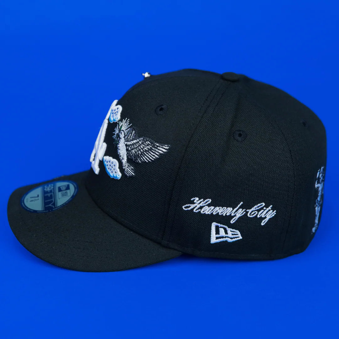 NEW ERA BLACK LOS ANGELES DODGERS "HEAVENLY CITY" W/ 50TH ANNIVERSARY SIDE PATCH *FREE BLIP INCLUDED EMBROIDERED CASUAL BASEBALL CAP